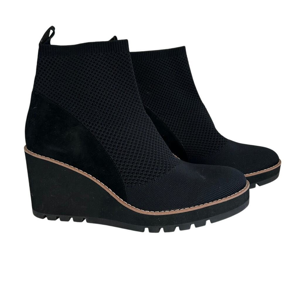 Eileen Fisher Quill Stretch Bottie in Black Knit, Wedge Heel Sz 11